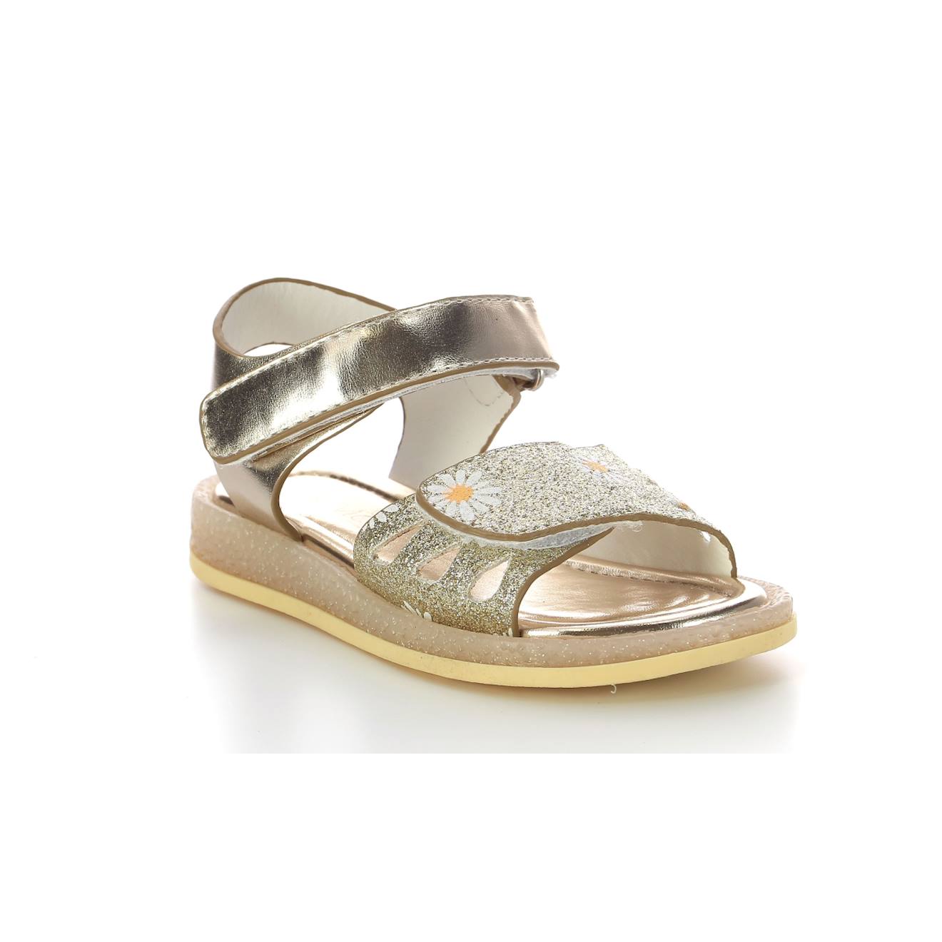 Sandales Enfant Liboo Or Glitter Fleurs