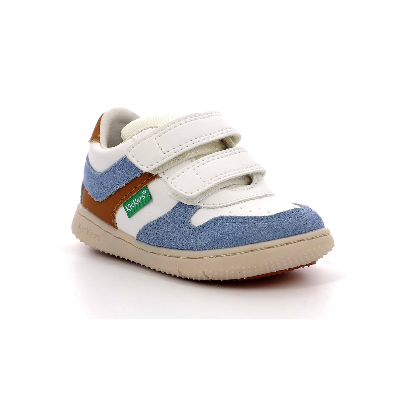 Kickers - Sneakers Basses Bébé Kickmotion Blanc Camel Bleu