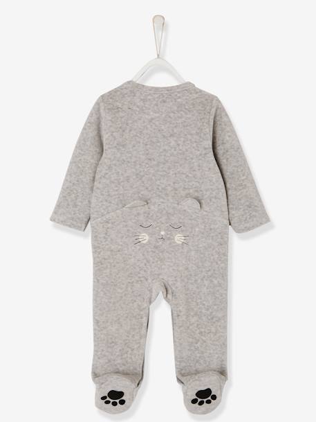 Pyjama bébé velours dos fantaisie ouverture naissance Oeko-Tex® gris chiné 2 - vertbaudet enfant 