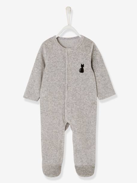 Pyjama bébé velours dos fantaisie ouverture naissance Oeko-Tex® gris chiné 5 - vertbaudet enfant 