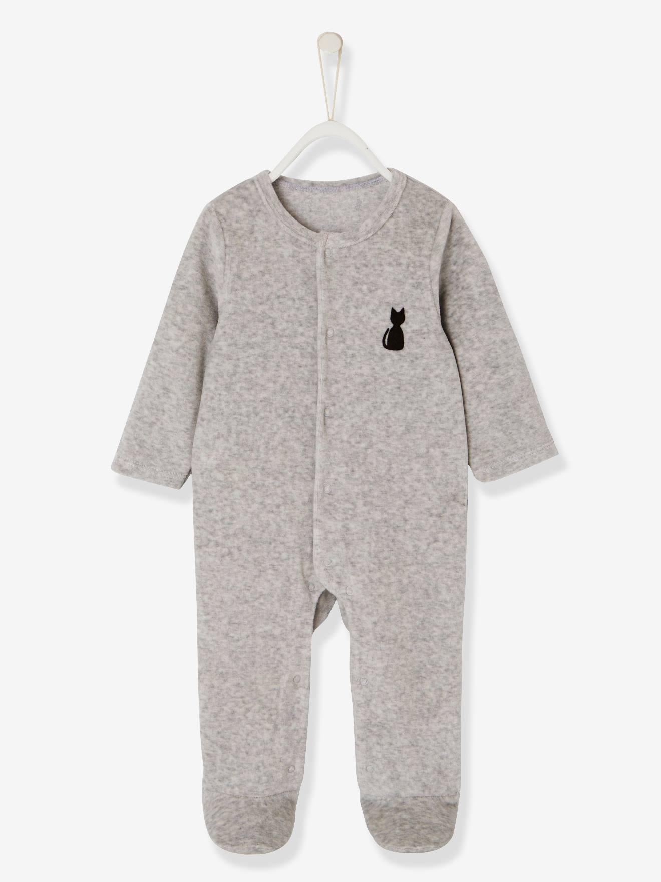 Pyjama bébé velours dos fantaisie gris chiné