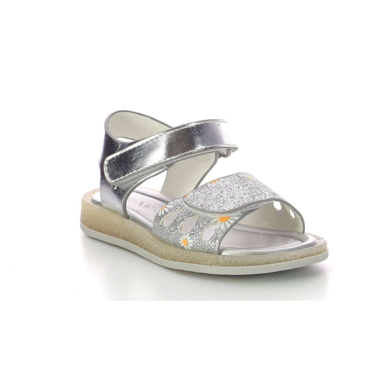 Sandales Enfant Liboo Argent Glitter Fleurs
