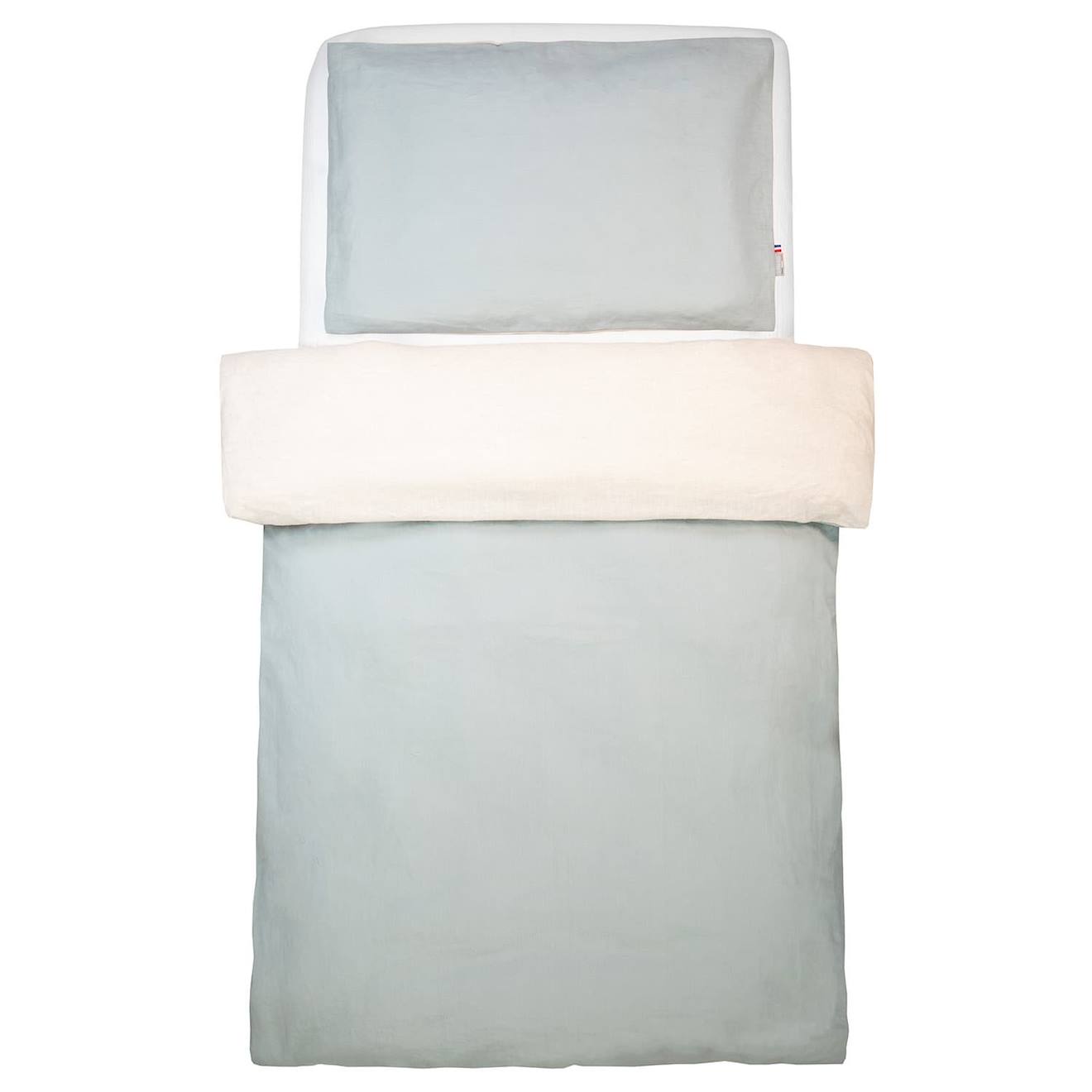 Parure De Lit Bébé Réversible Housse De Couette Et Taie D'oreiller En Lin Lavé Vert De Gris