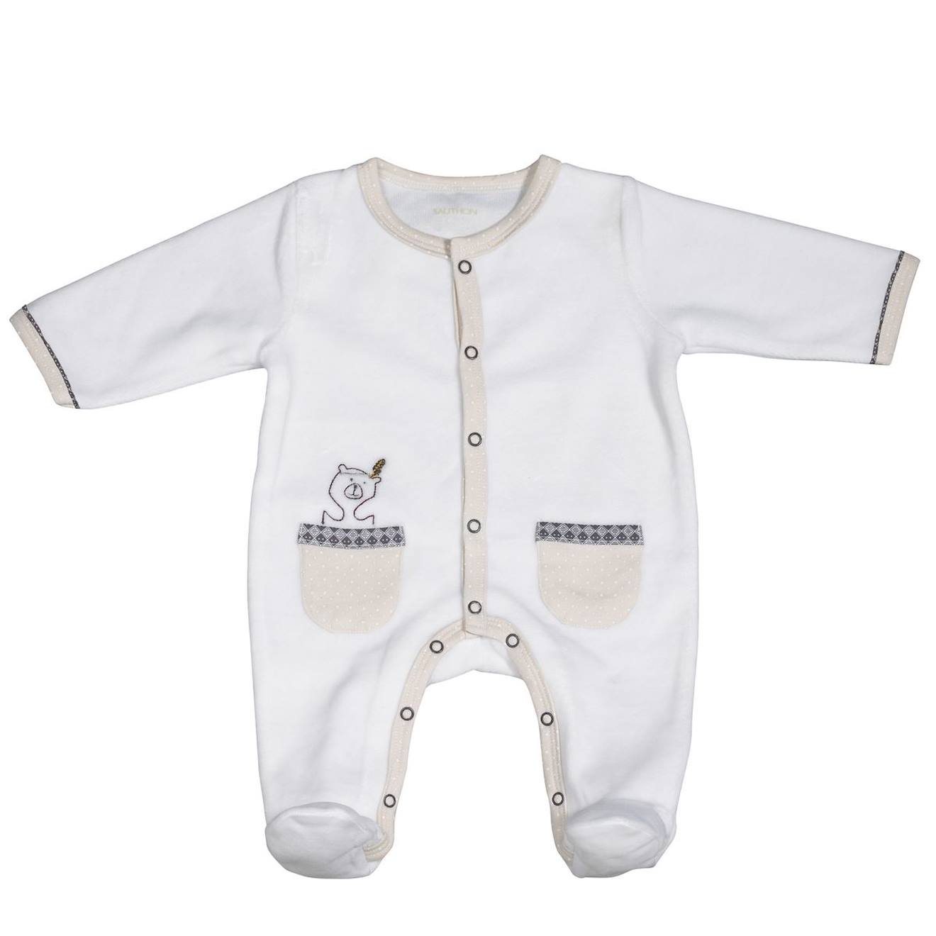 Pyjama Bébé À Manches Longues En Velours Blanc