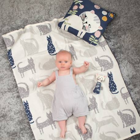 Couverture en coton bio gots Écru, dino+Écru, hippo+Écru, motifs bleu+Gris, champi+Gris, chatons+Gris, flammant rose+Gris, licorne+Multicolore, toucan+Rose, chat 26 - vertbaudet enfant 