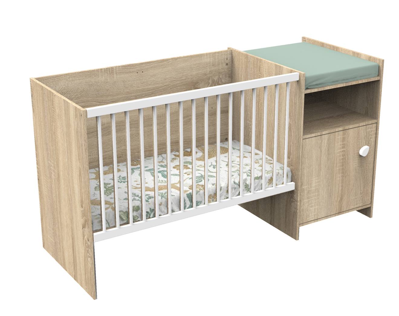 Baby Price - Lit Bébé Combiné Évolutif En Décor Bois Avec Commode À Langer 1 Porte Marron