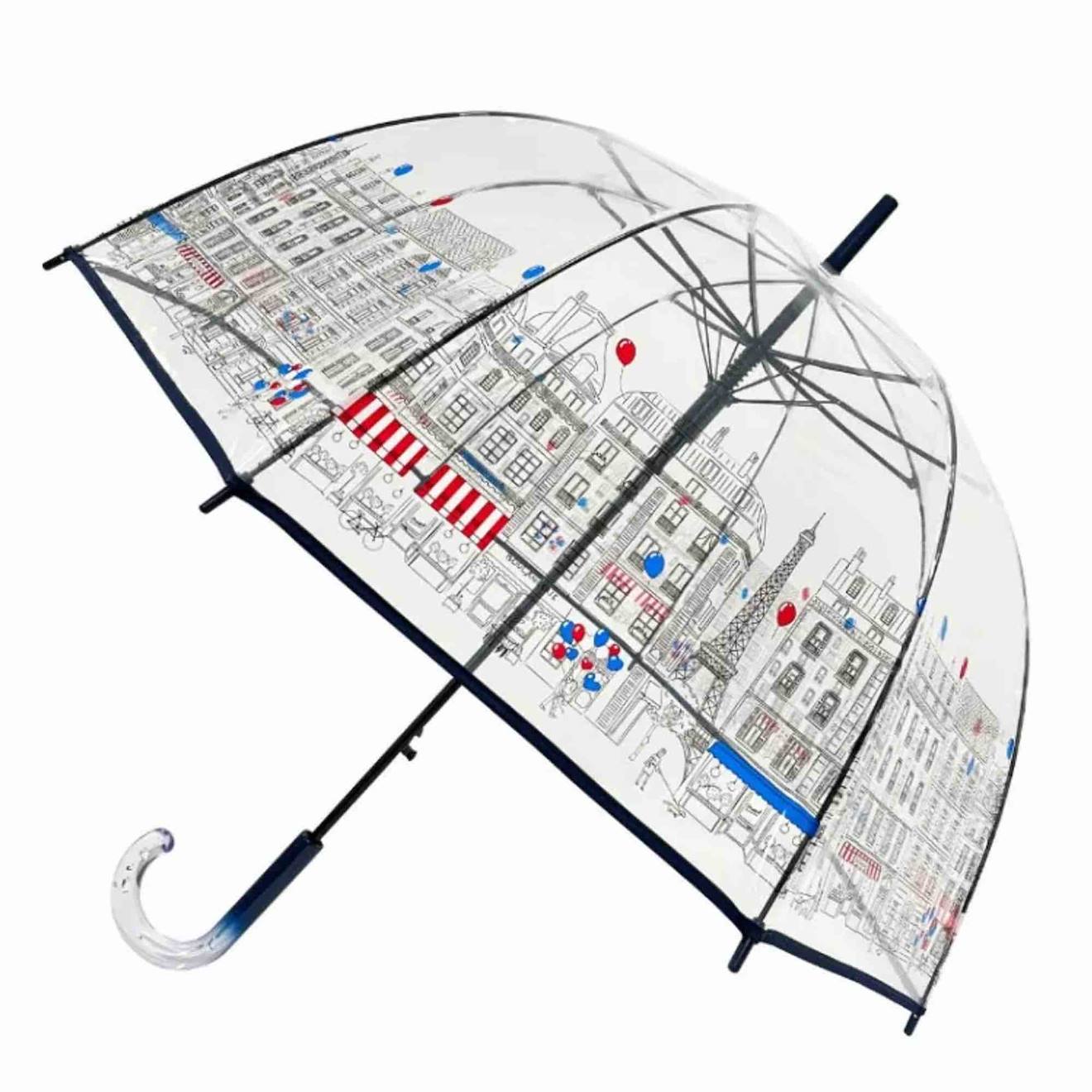 Parapluie Transparent Long Et Automatique Paris Bleu