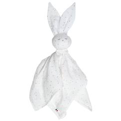 Jouet-Doudou lapin  en gaze de coton jeanne