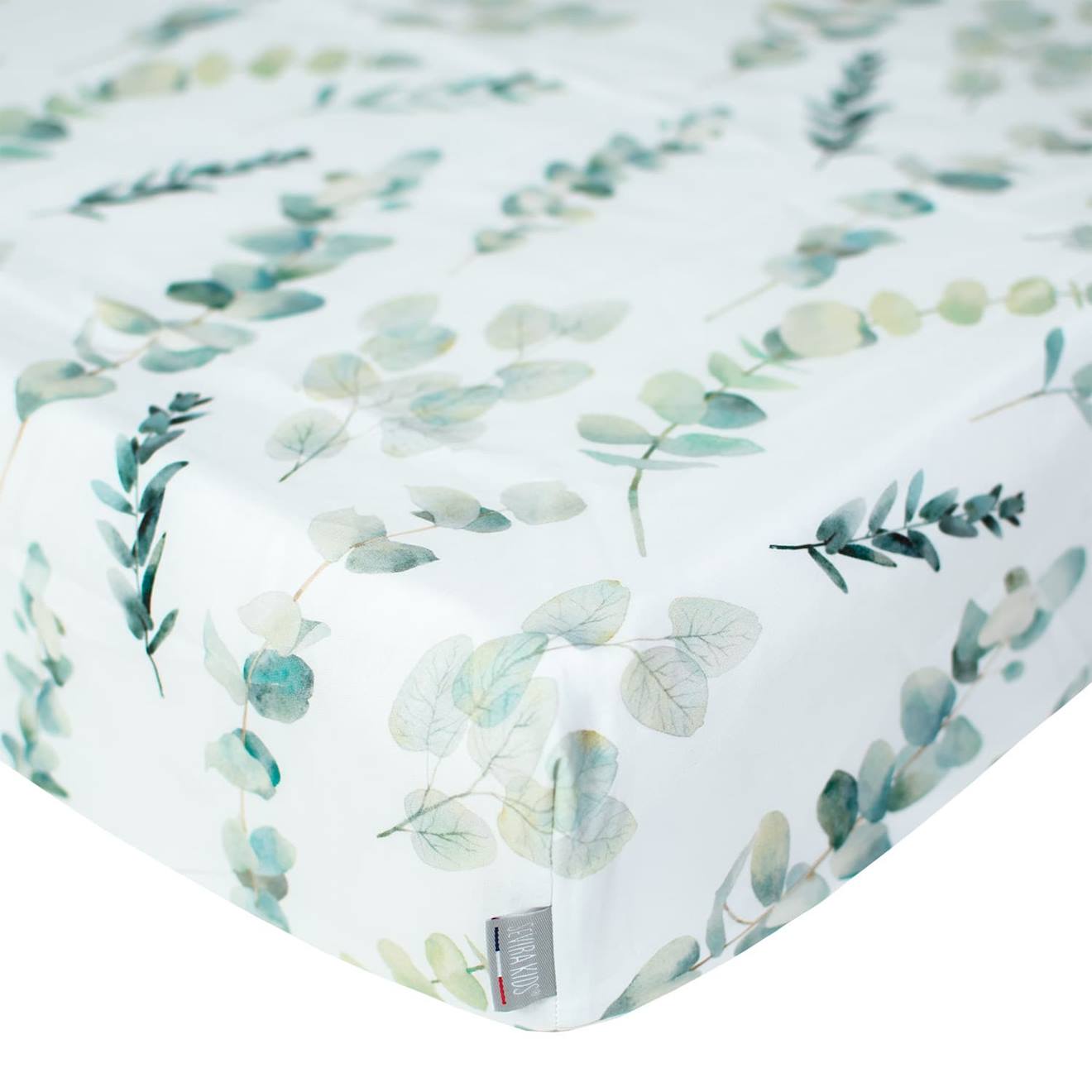 Sevira kids - Drap-housse En Coton Eucalyptus Blanc Imprimé Eucalyptus
