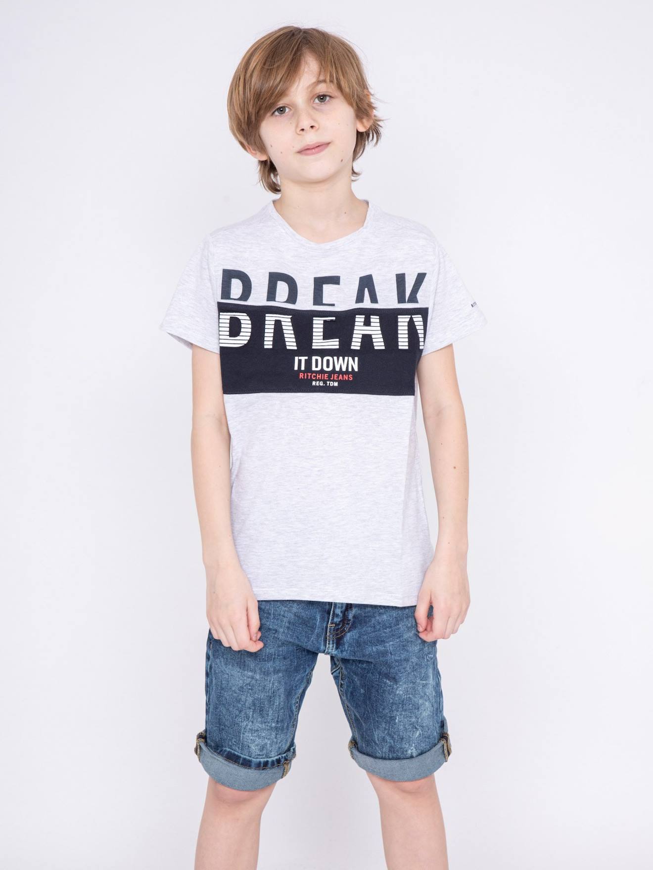 T-shirt Col Rond Pur Coton Motifs Relief Nolibert-j Gris