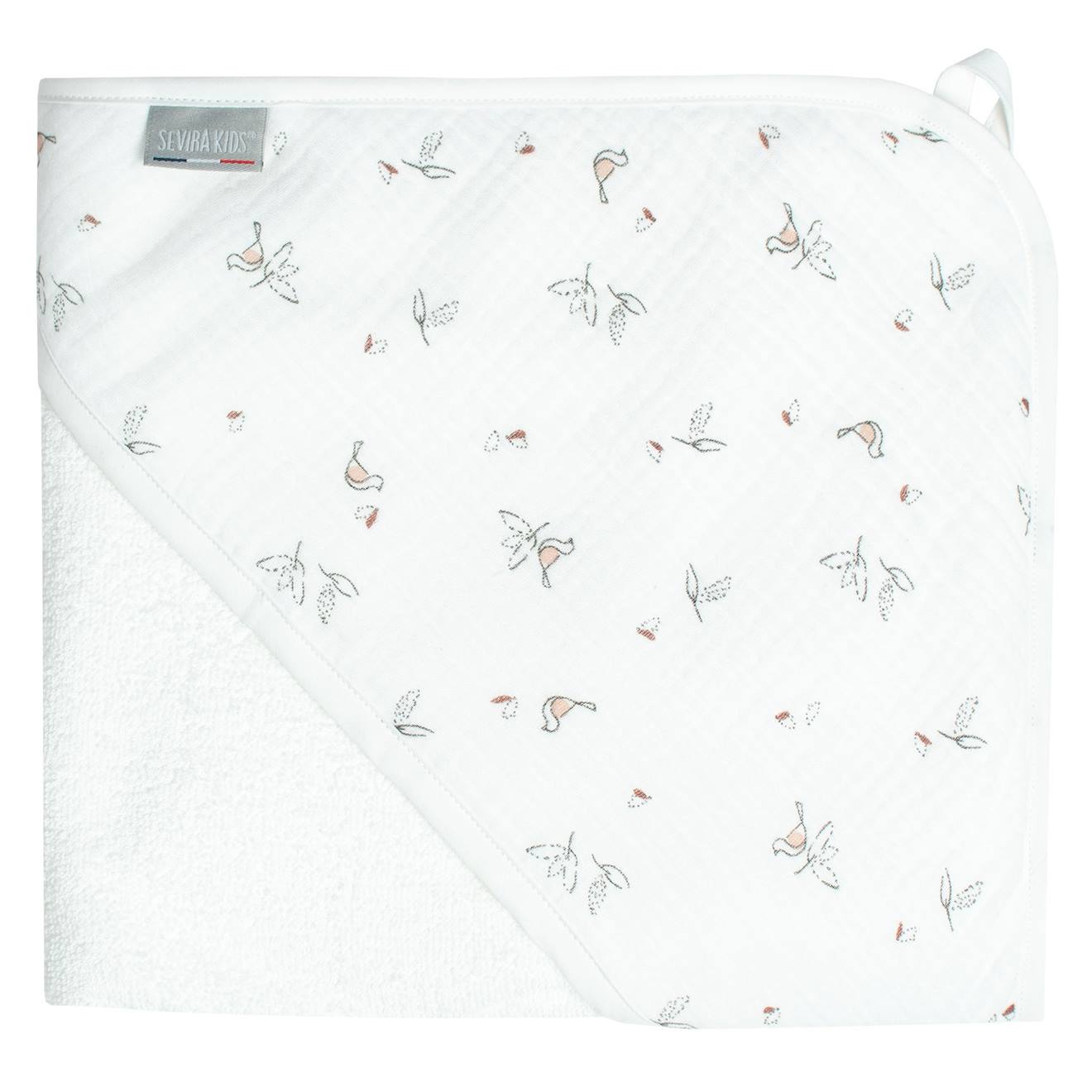 Ma Première Cape De Bain En Gaze De Coton Et Bambou Melody Blanc Imprimé Minimaliste