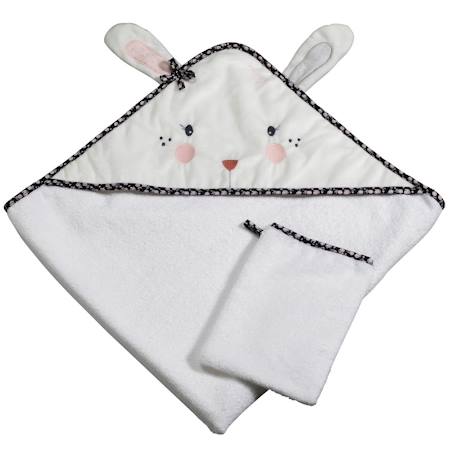 Sauthon - Sortie De Bain Lapin Et Gant En Coton - Miss Fleur De Lune Blanc