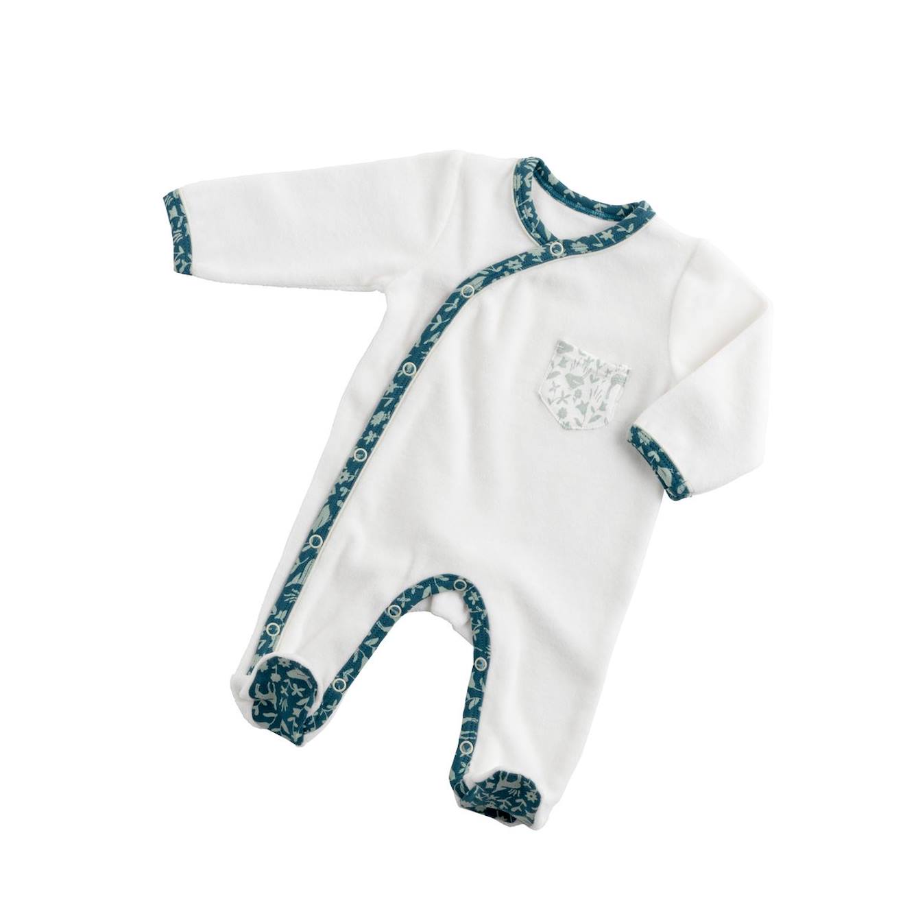 Pyjama Bébé À Manches Longues En Velours Blanc/bleu
