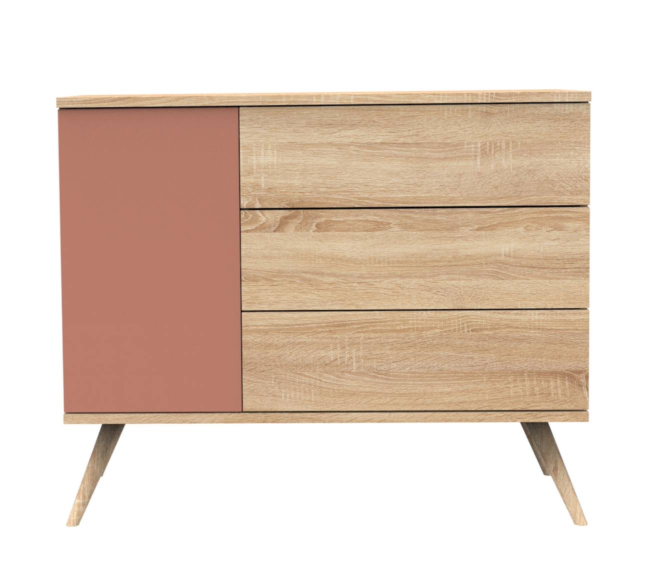 Commode 1 Porte Et 3 Tiroirs - Seventies Marron/orange