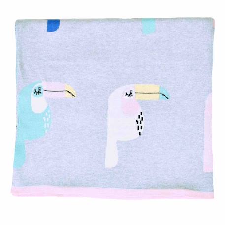 Couverture en coton bio gots Écru, dino+Écru, hippo+Écru, motifs bleu+Gris, champi+Gris, chatons+Gris, flammant rose+Gris, licorne+Multicolore, toucan+Rose, chat 44 - vertbaudet enfant 
