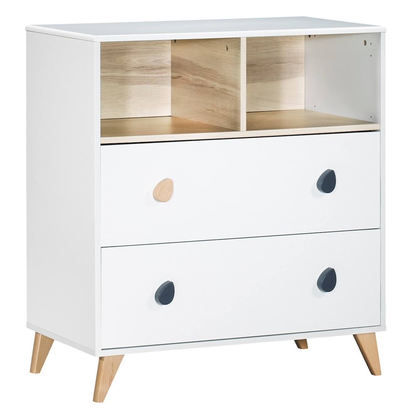 Commode 2 Tiroirs 2 Niches Boutons Goutte Blanc