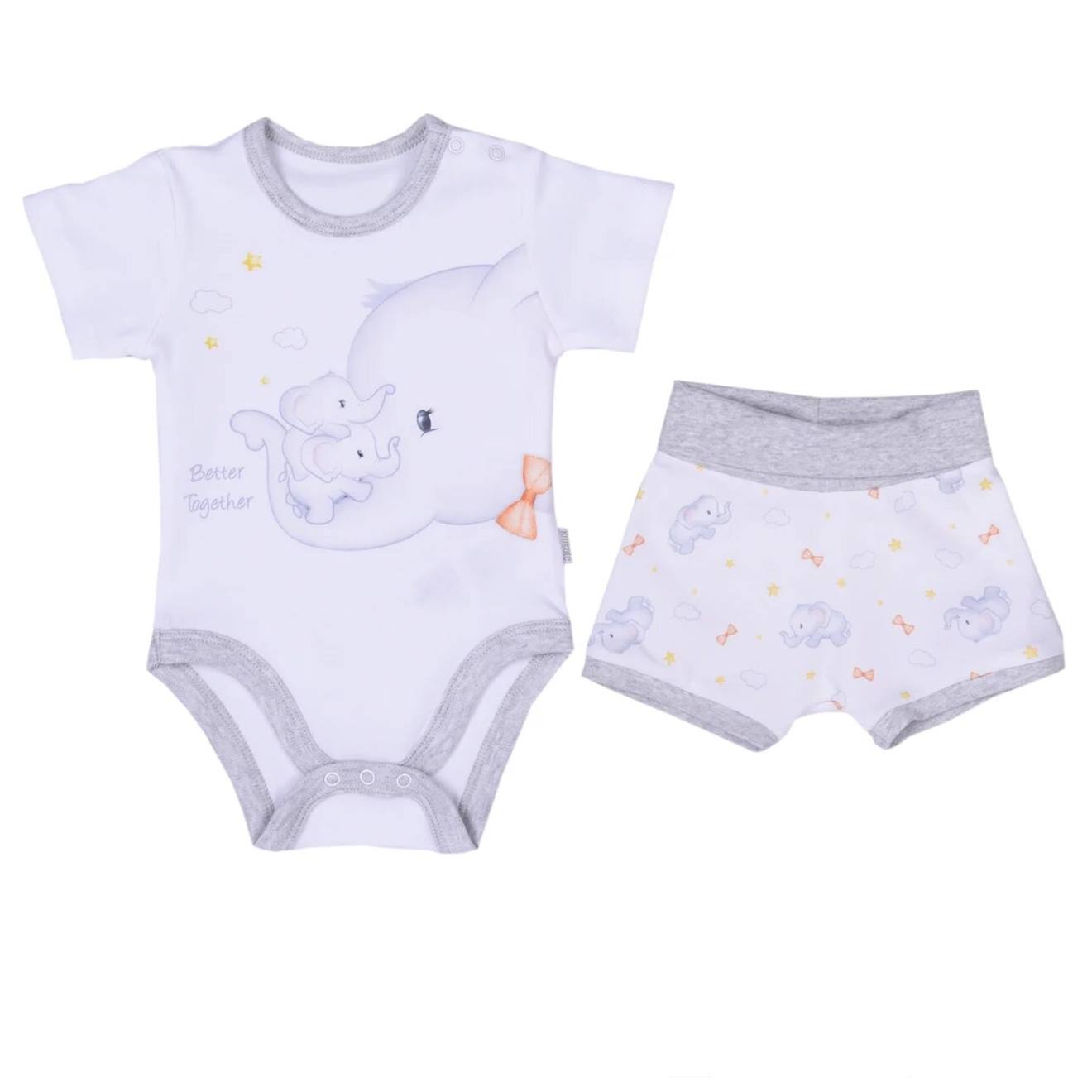 Ensemble Bébé Body Et Shorty En Coton Bio Éléphant Blanc