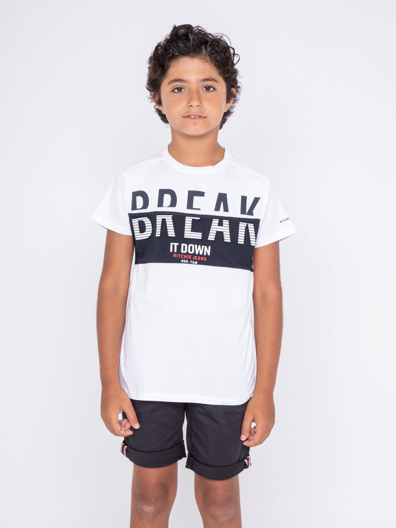 T-shirt Col Rond Pur Coton Motifs Relief Nolibert Garçon Blanc