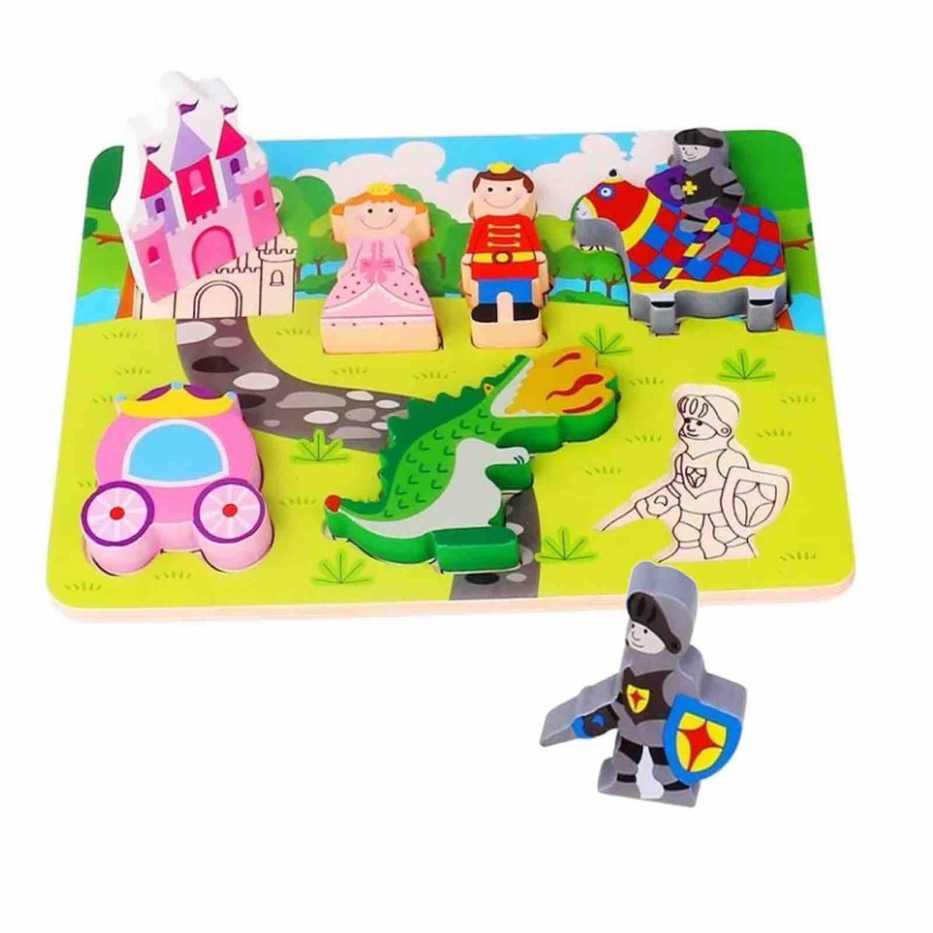 Jouet Bébé - Chunky Puzzle En Bois Princesse Et Chevalier Multicolore
