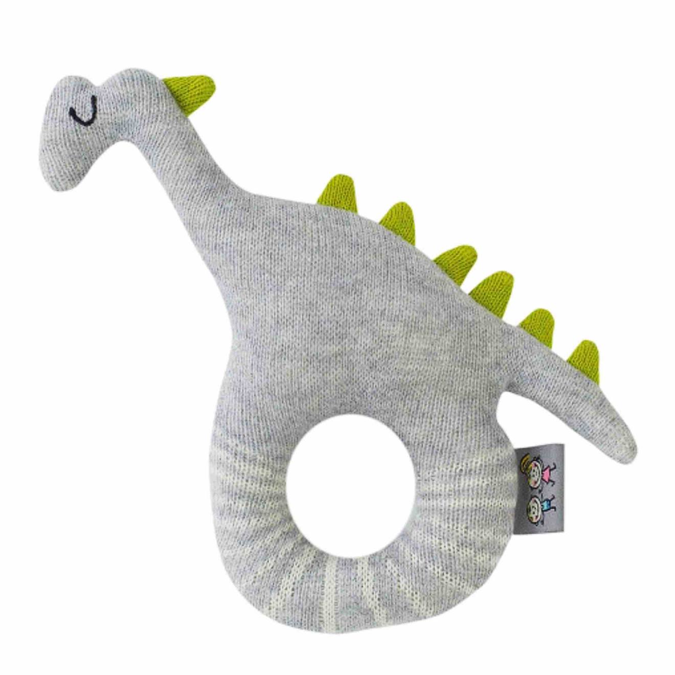 Hochet Tricoté En Coton Bio Gris, Dino