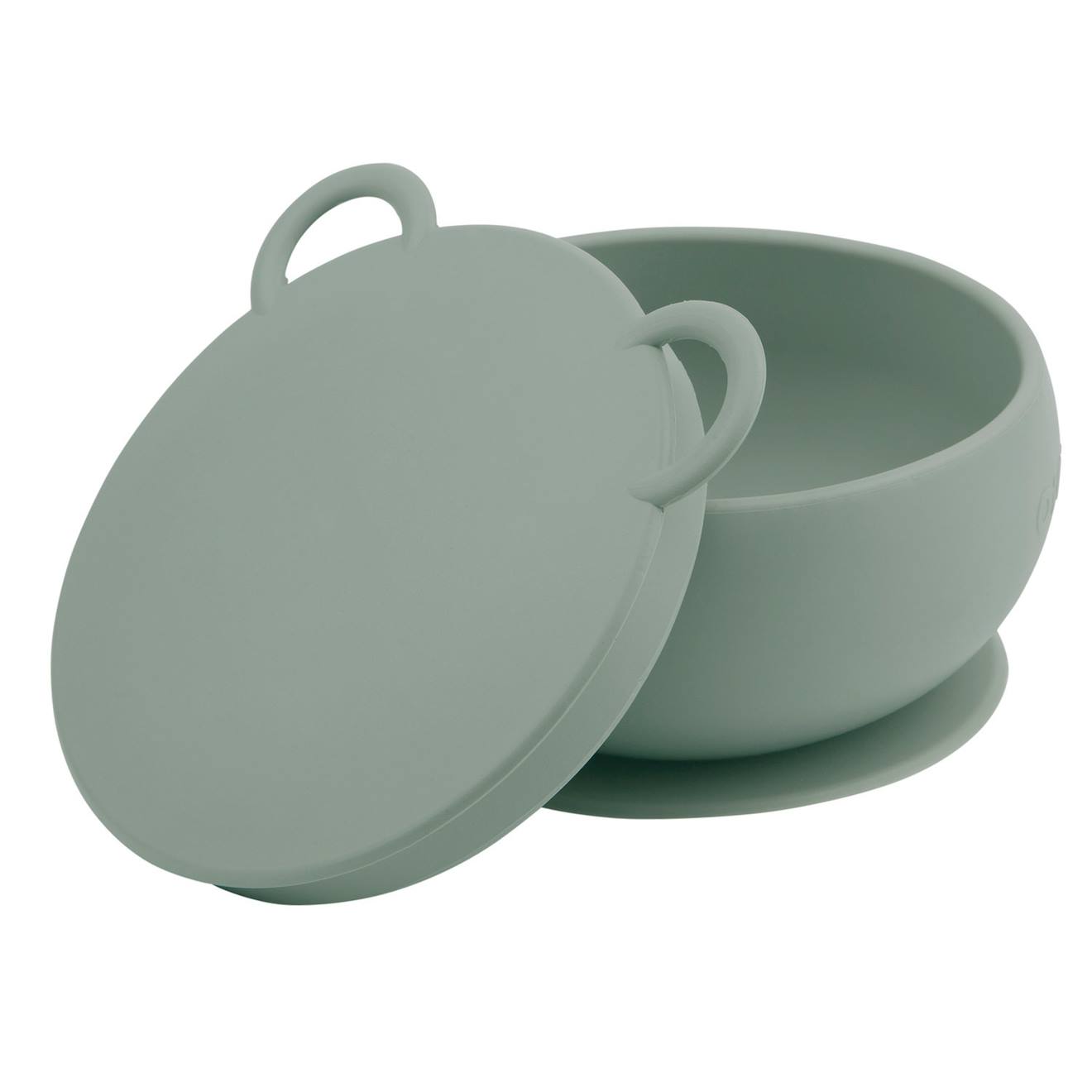 Bol Bébé Avec Ventouse Et Couvercle En Silicone Vert Amande