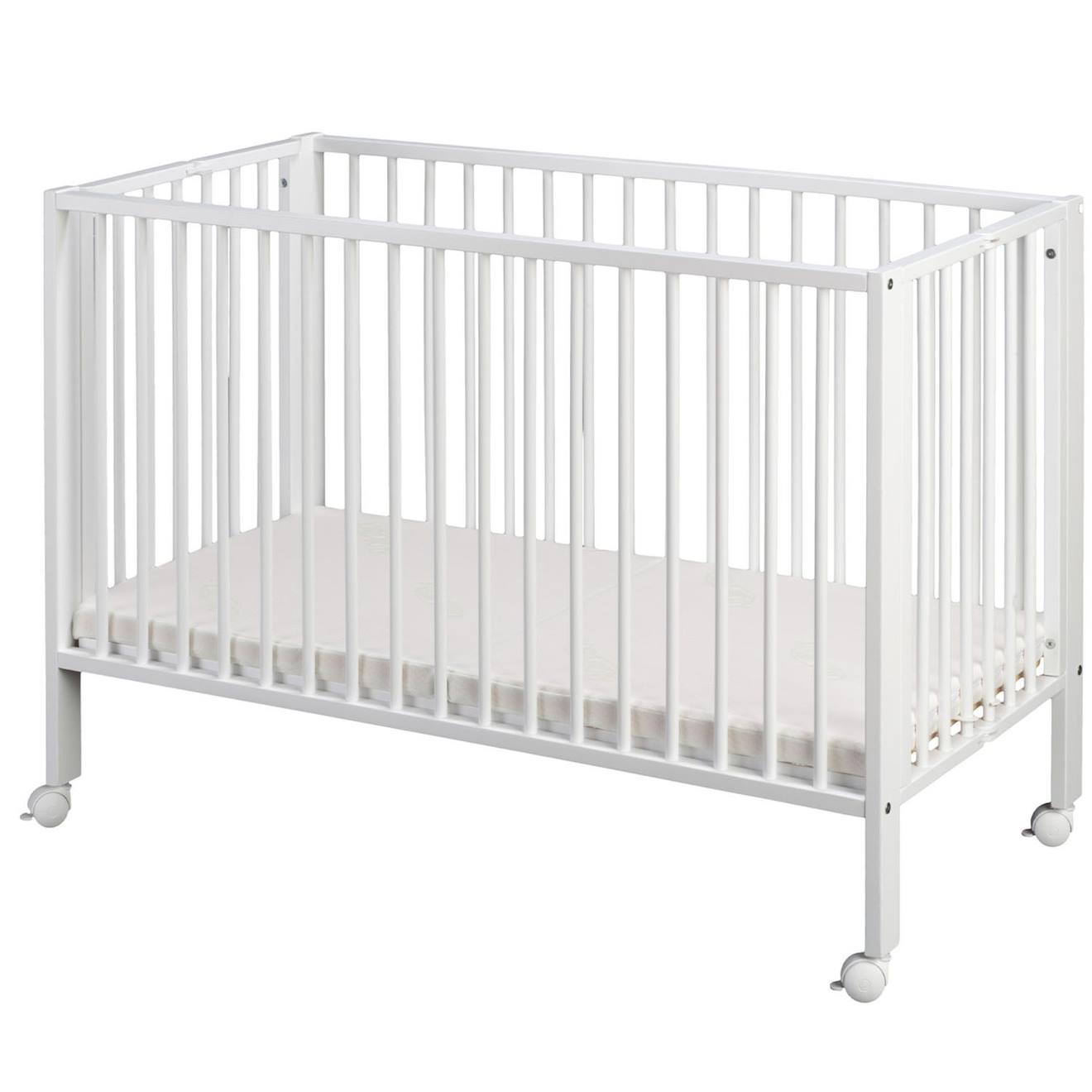 Lit Pour Enfant À Barreaux Pliable Avec Matelas Blanc