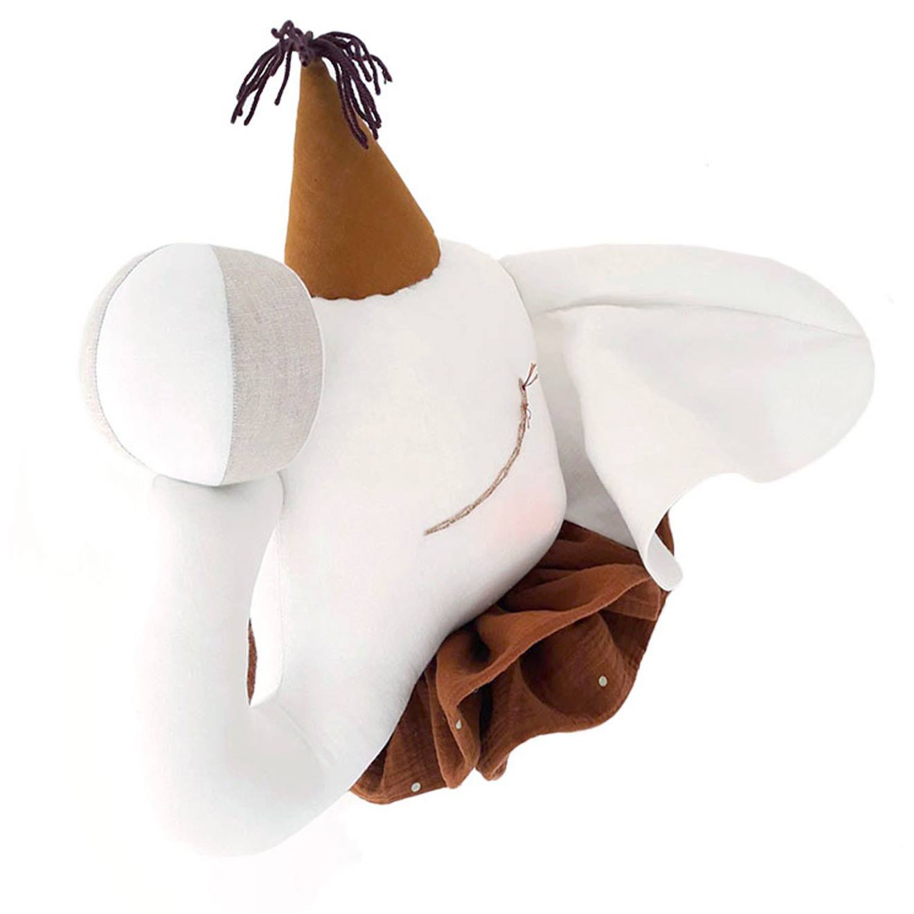 Trophée Mural Éléphant En Lin – Décoration Chambre Bébé Enfant Écru, Cirque, Caramel