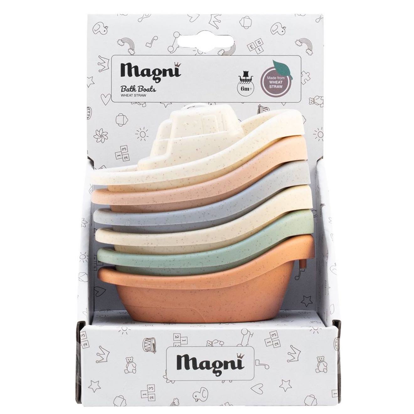 Jouet De Bain - Set De 6 Bateaux En Paille De Blé Bateaux, Pastel (Magni) - Image 1