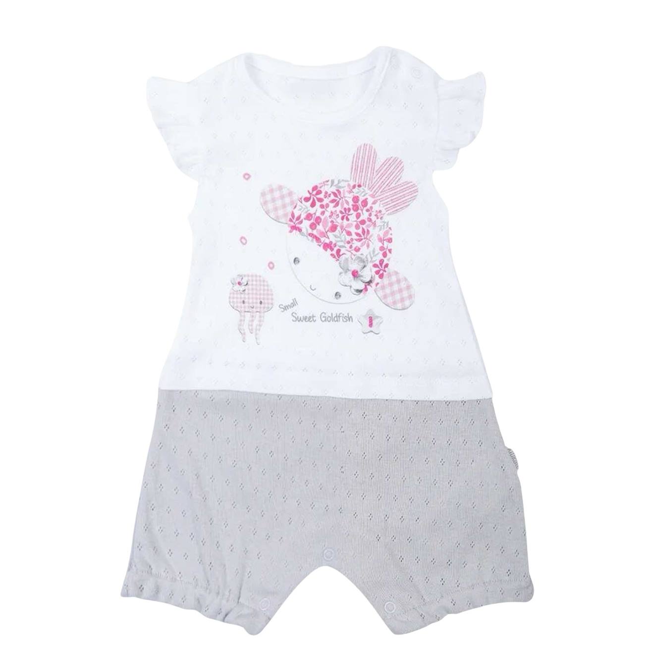 Combishort Bébé En Coton Jacquard Biologique Doris Blanc / Gris