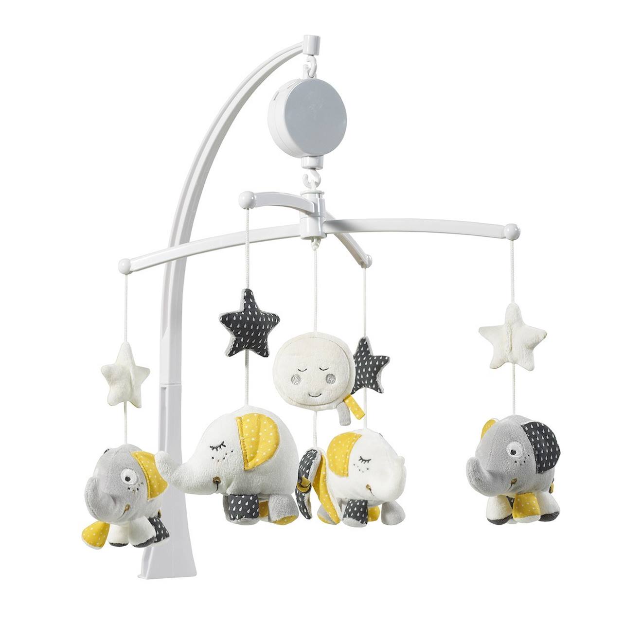 Mobile Musical Bébé Eléphant En Coton Gris