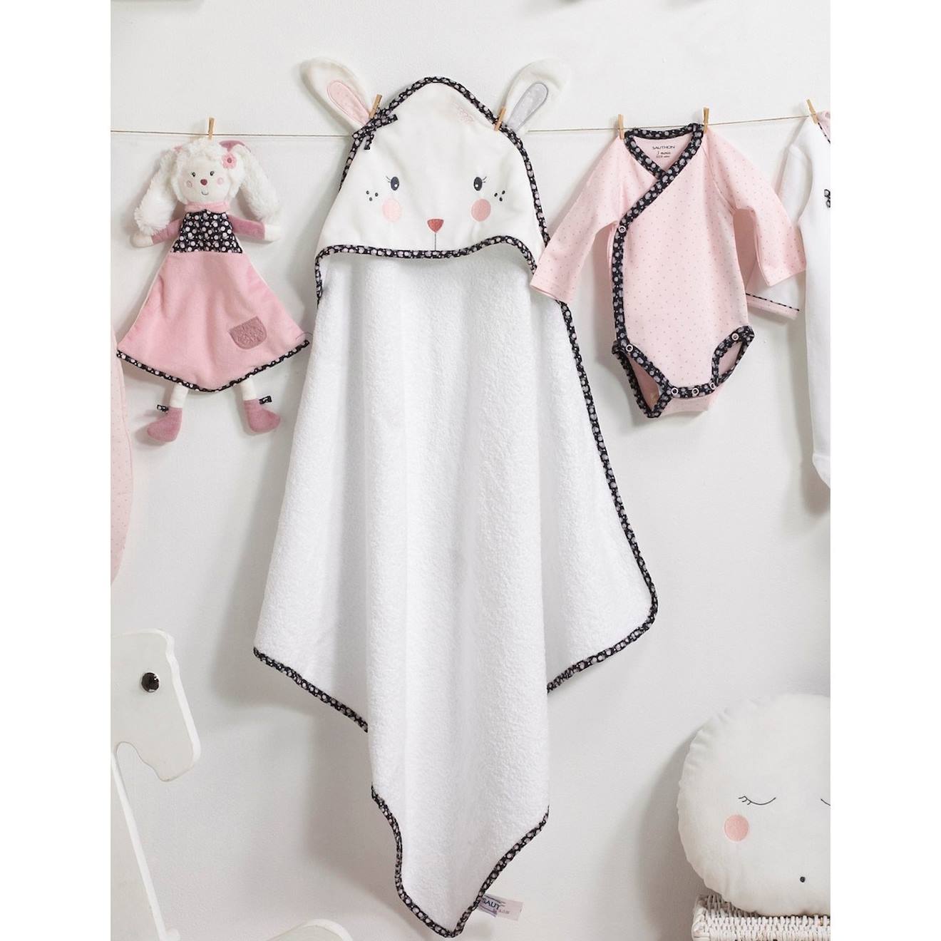 Sortie De Bain Lapin Et Gant En Coton - Miss Fleur De Lune Blanc (Sauthon) - Image 1