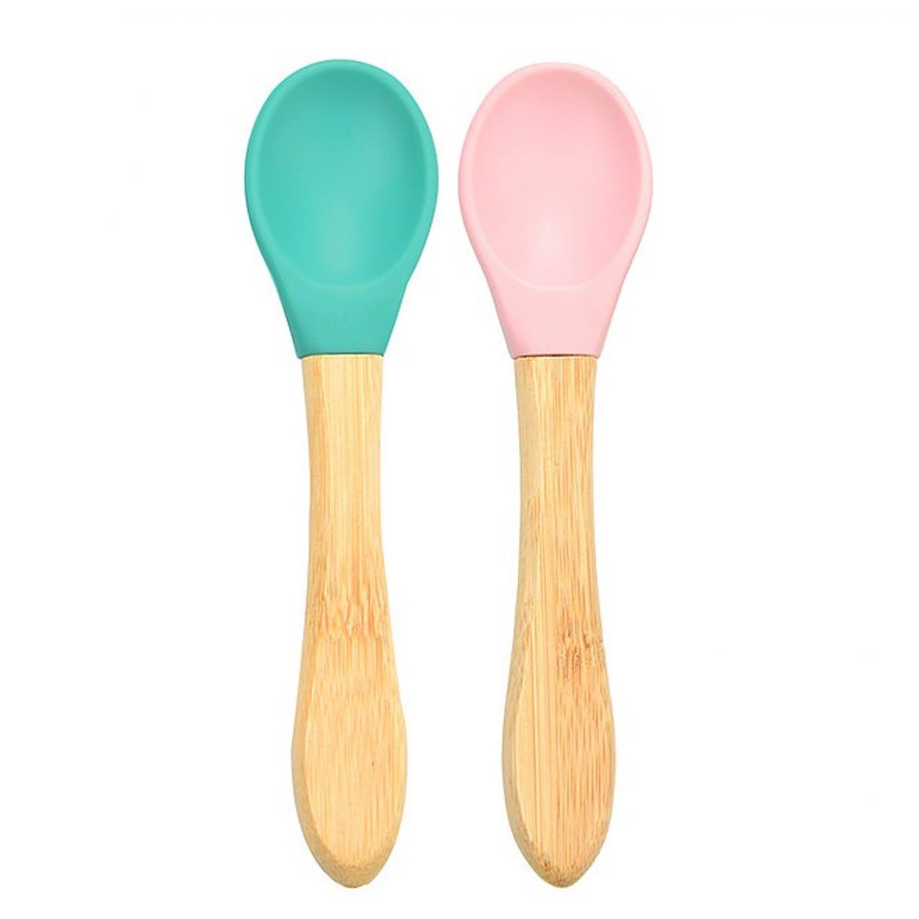 Cuillères Bébé En Bambou Et Silicone (lot De 2) Rose