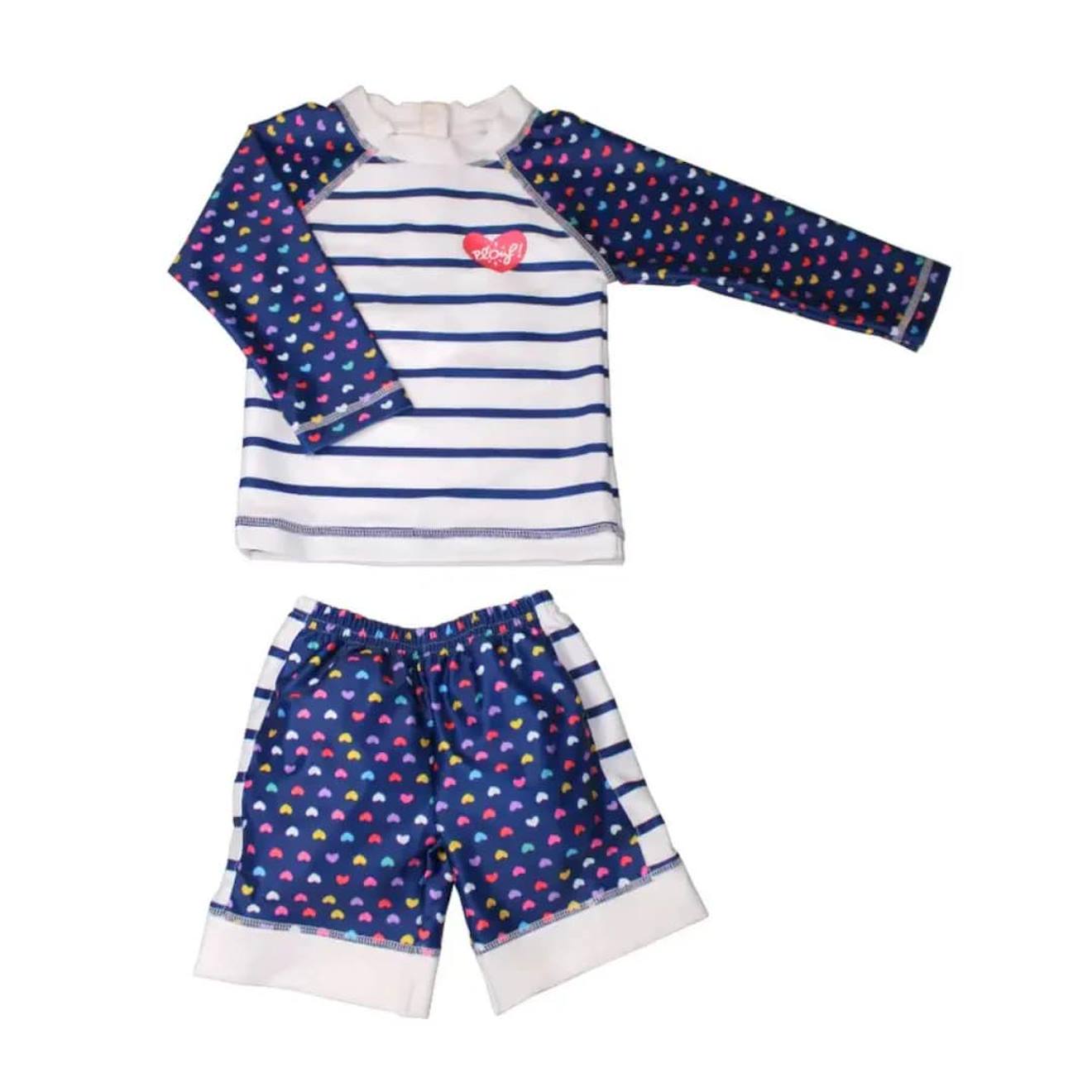 Ensemble Enfant Anti-uv : Cœurs Marine / Blanc