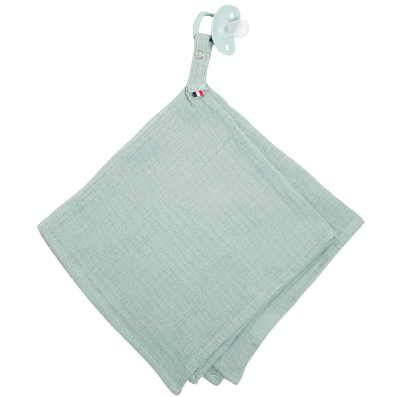 Sevira kids - Doudou Lange Attache Tétine En Gaze De Coton Jeanne Vert De Gris
