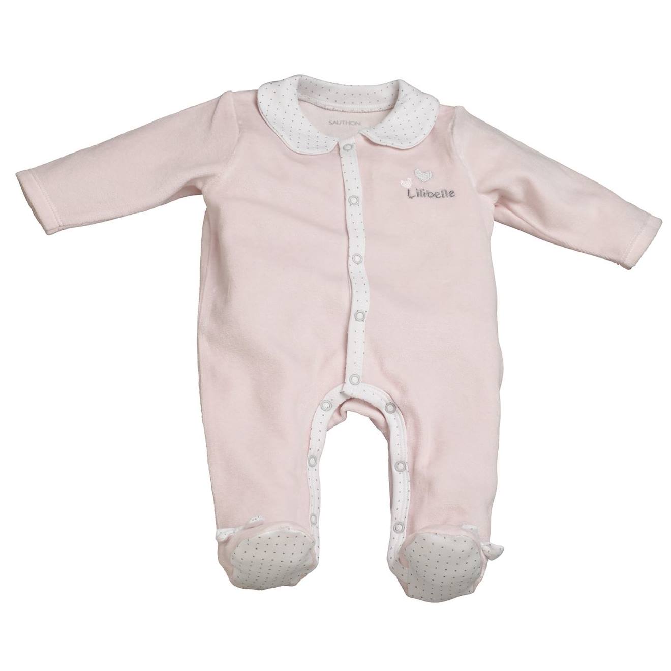 Pyjama Bébé À Manches Longues En Velours Rose