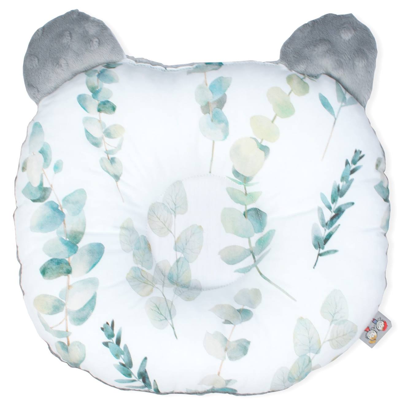 Coussin Anti Tête Plate Réversible En Minky Blanc Imprimé Eucalyptus