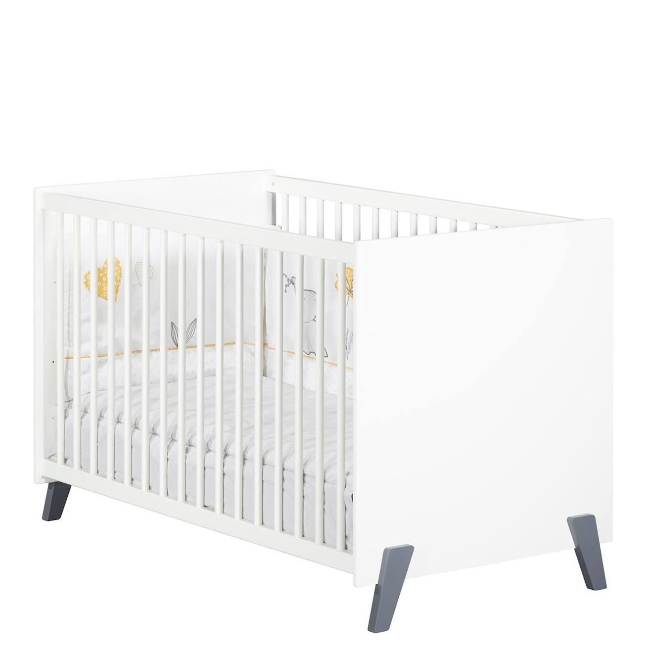 Lit Bébé Sur Pieds En Bois Blanc/gris