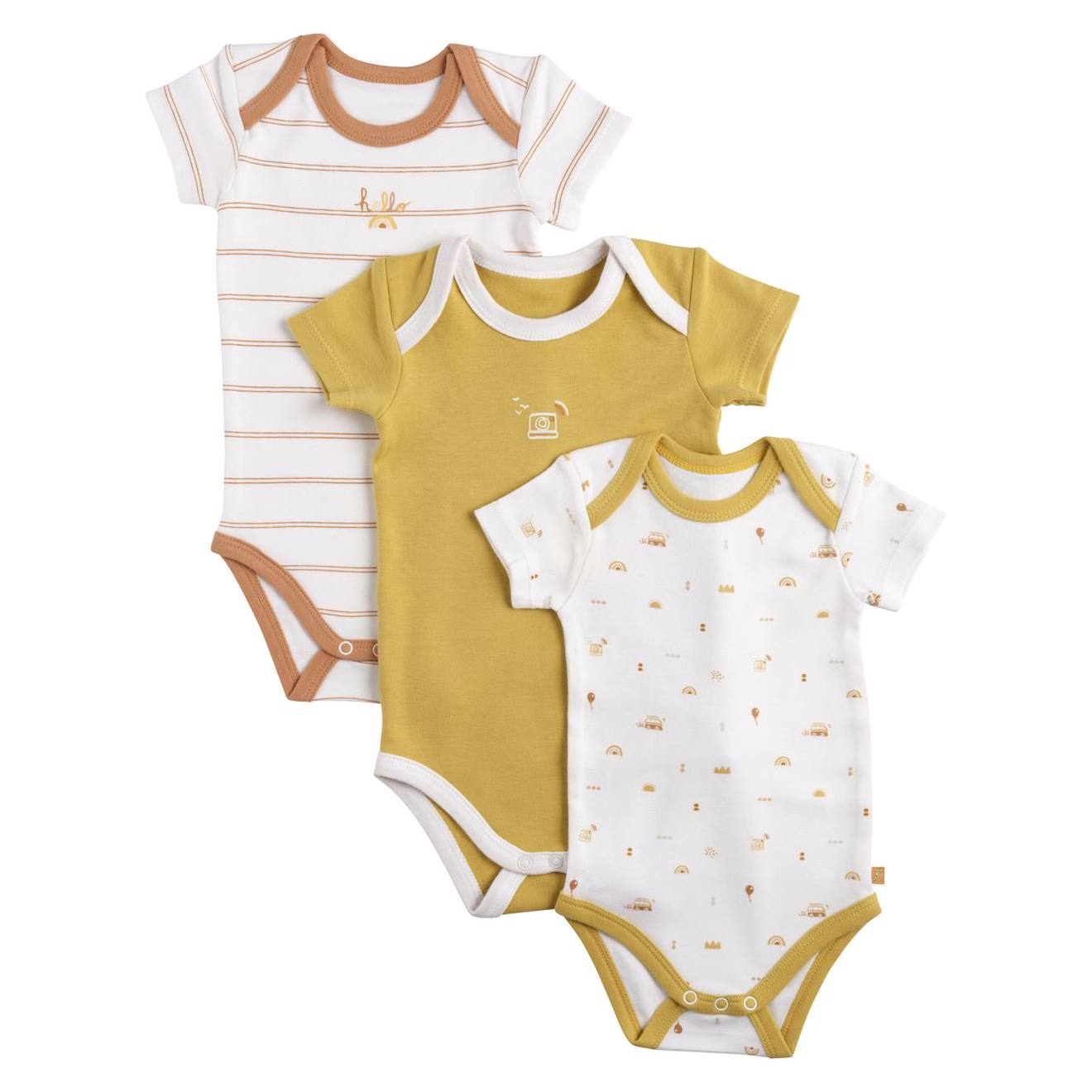 Bodies Bébé En Coton À Manches Courtes Lot De 3 Jaune/blanc