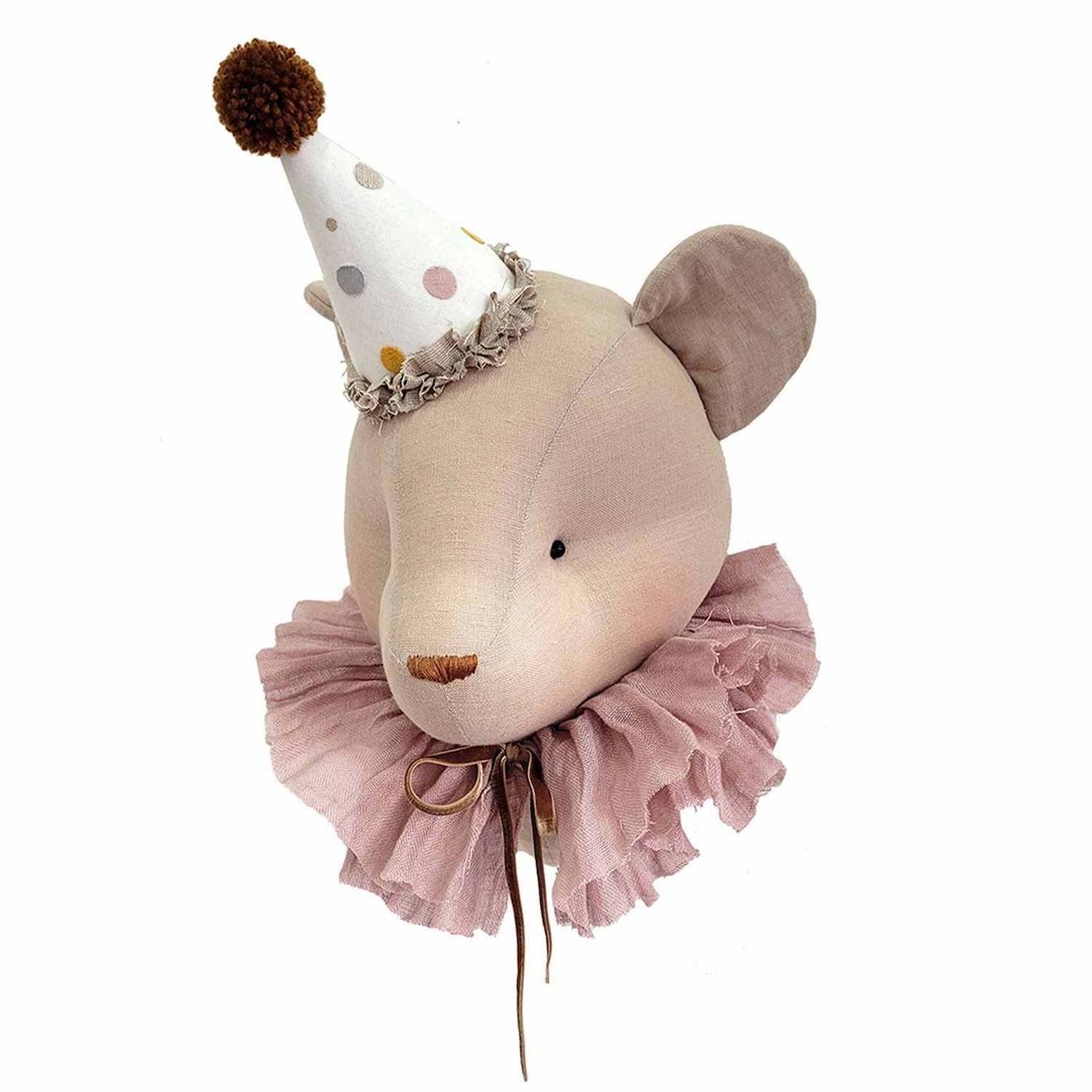 Trophée Mural Enfant En Lin Ours Alexia Beige, Alexia Rose