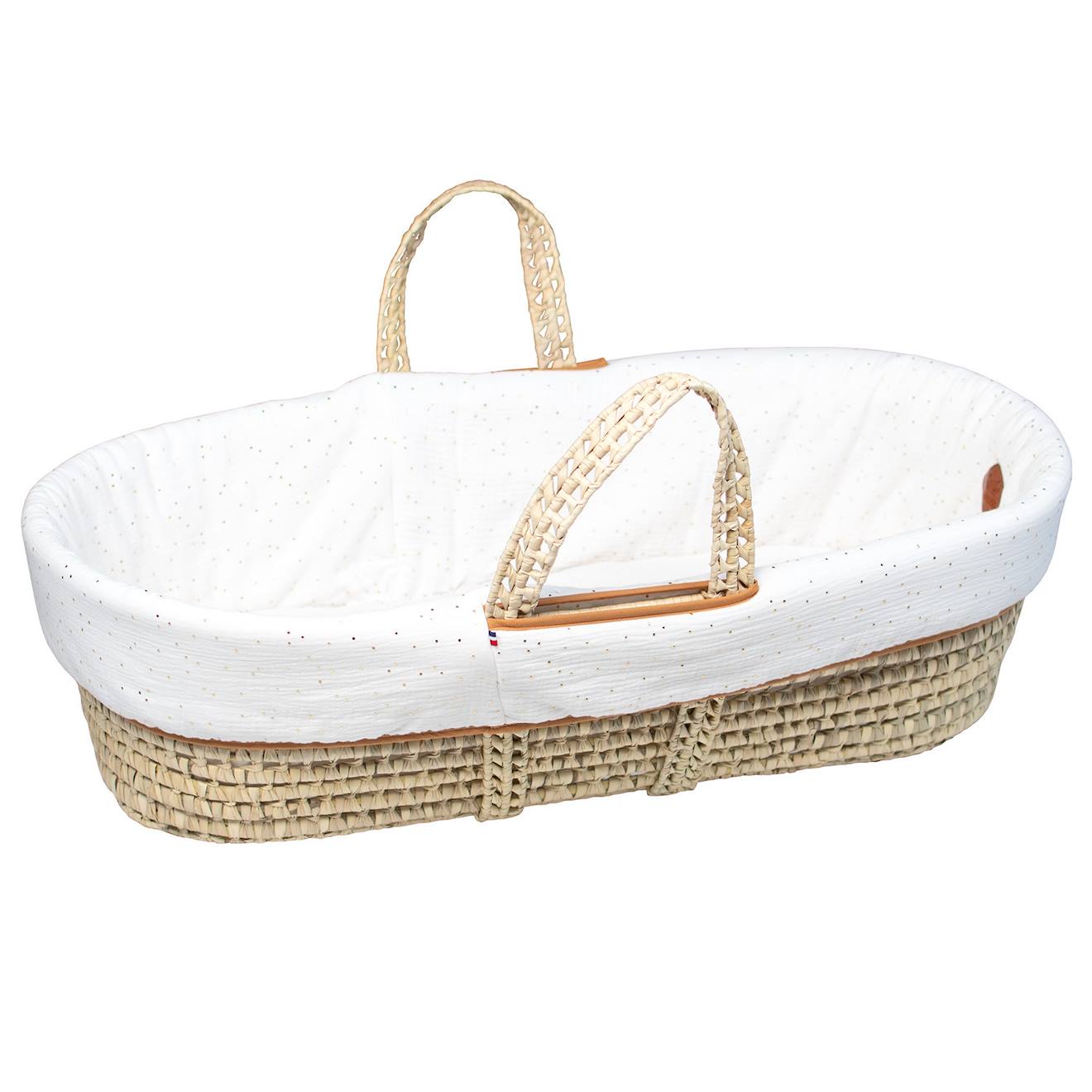 Couffin Bébé Avec Matelas Habillage Et Drap Housse Pois Dorés Blanc À Pois Or