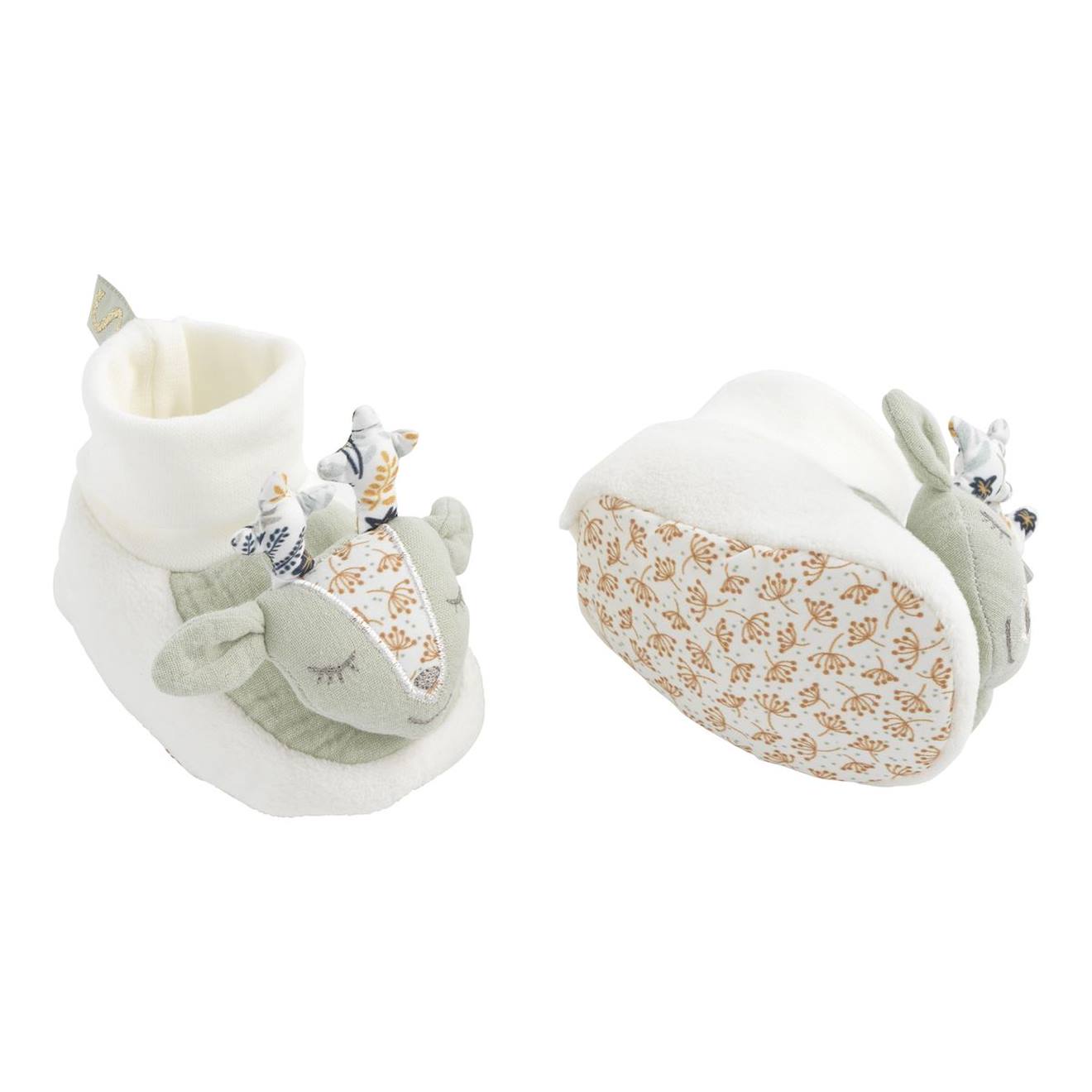 Chaussons Bébé En Velours - Promenons Nous Blanc (Sauthon) - Image 1