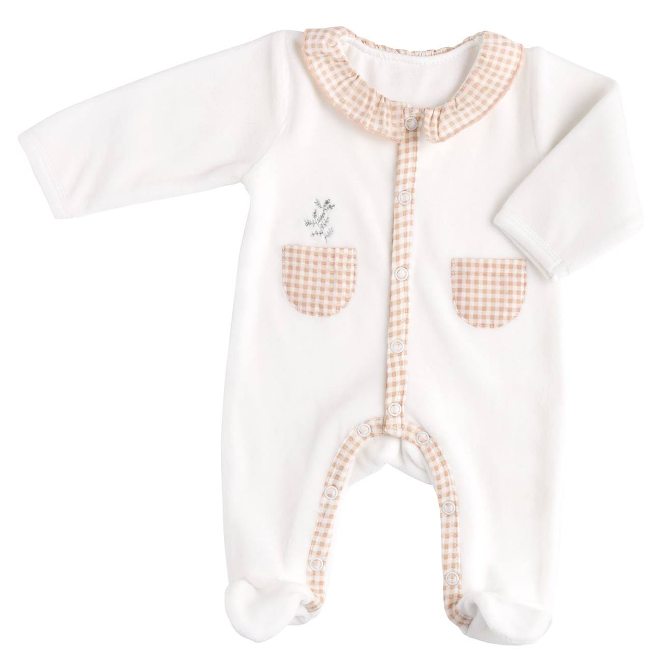 Pyjama Bébé À Manches Longues En Velours Blanc