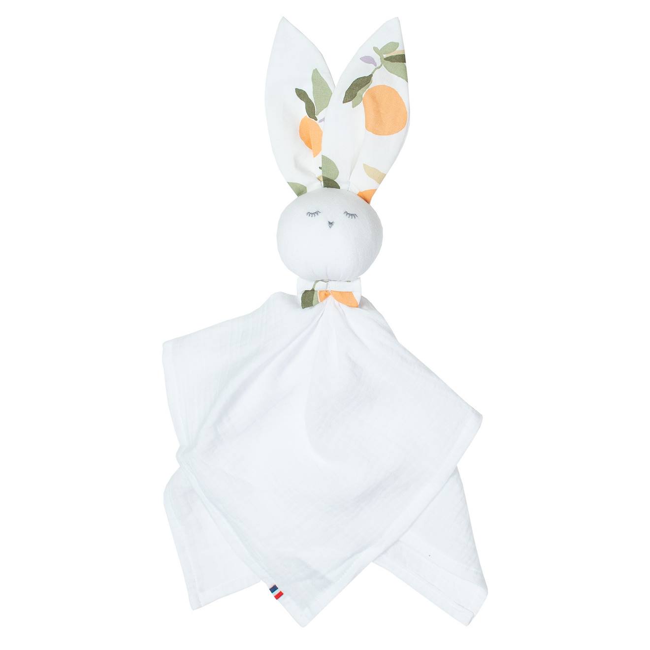 Doudou Plat Lapin Clem Orange Fond Blanc