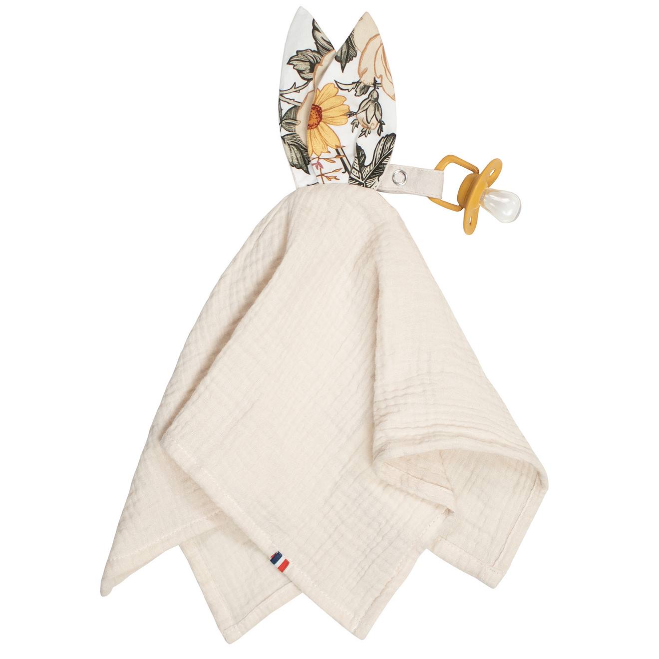 Doudou Lapin Attache Tétine En Gaze De Coton Néo Vintage Beige