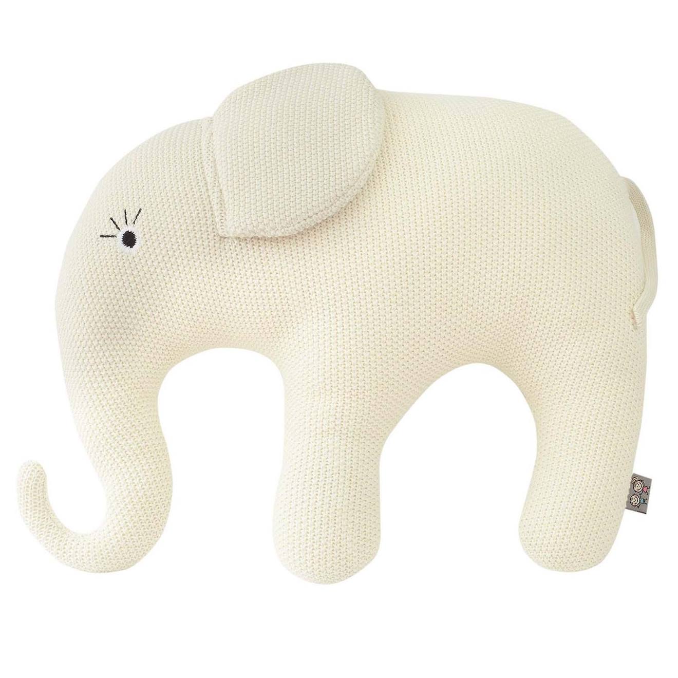 Grande Peluche Éléphant En Coton Tricoté Écru