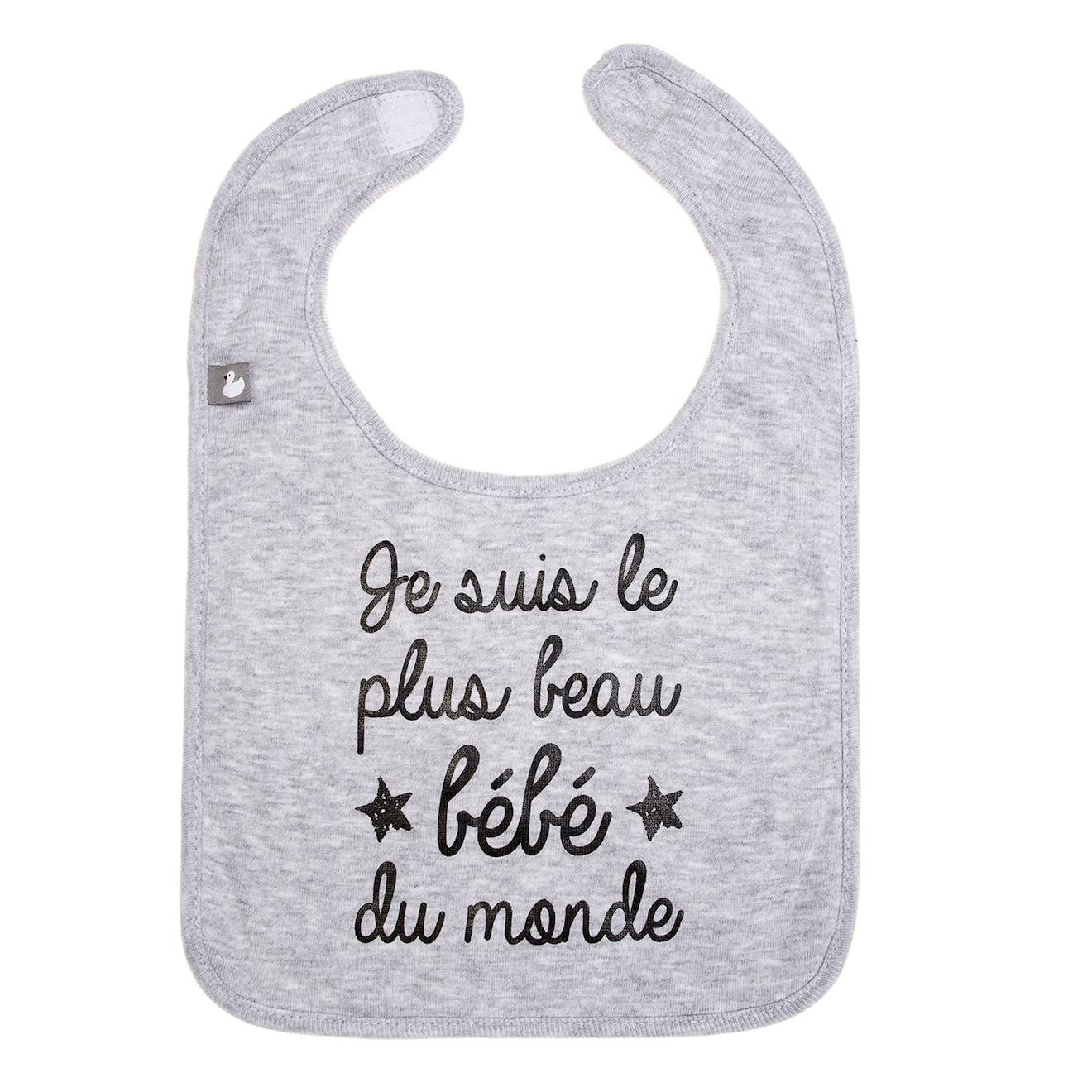 Bavoir Bébé Personnalisé - Je Suis Le Plus Beau Bébé Du Monde Gris Chiné