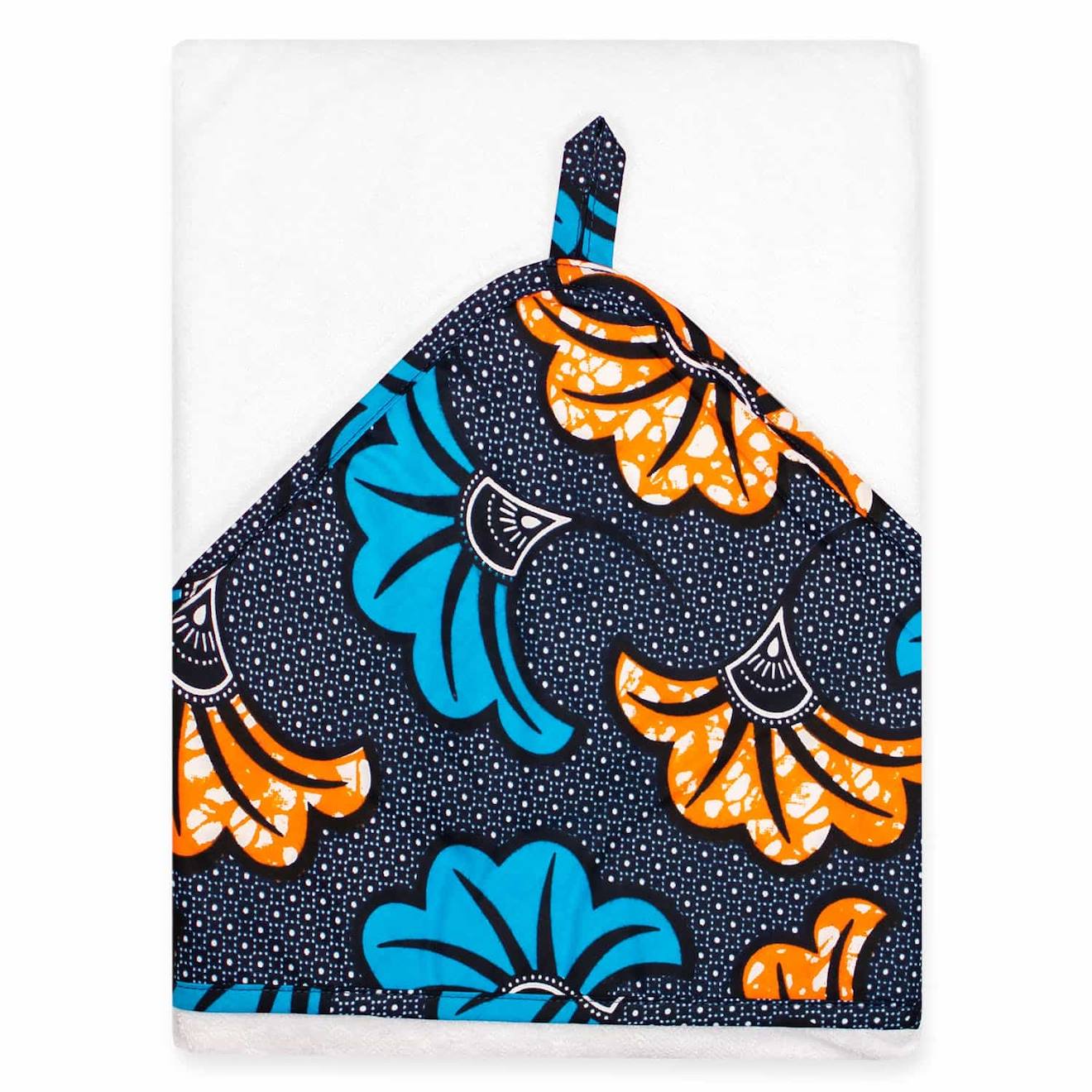 Grande Cape De Bain En Coton Et Bambou Wax Fleurs De Mariage Bleu