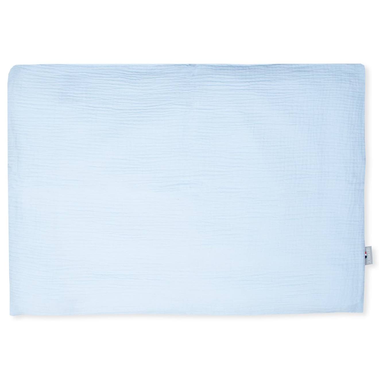 Taie D'oreiller Unie En Double Gaze De Coton Bleu