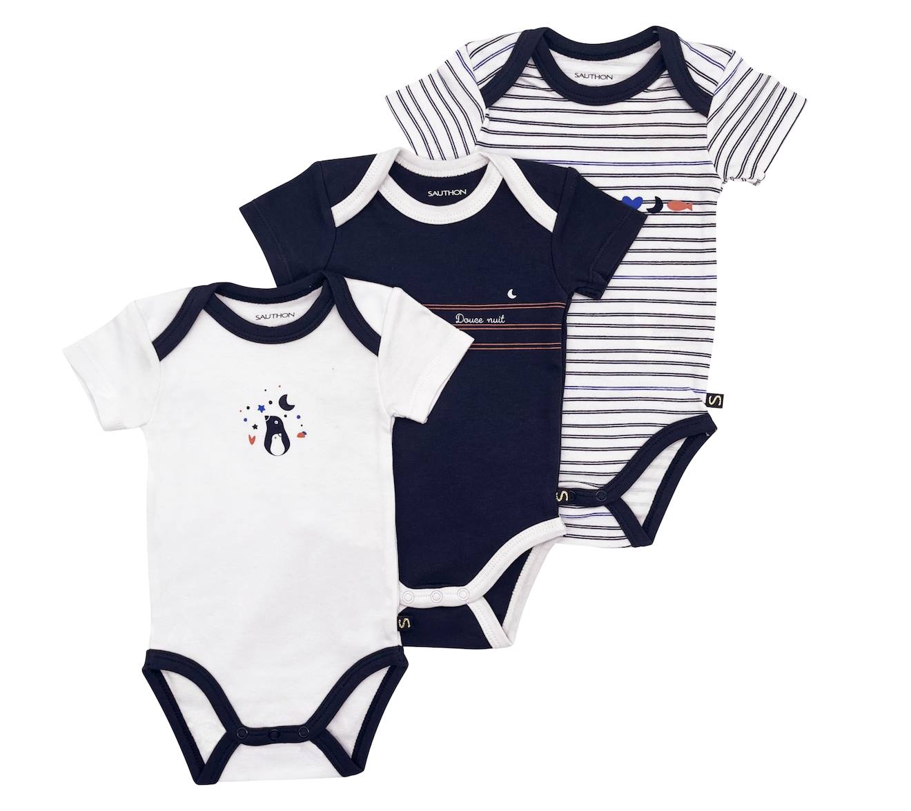 Bodies Bébé Manches Courtes En Coton Lot De 3 - Botanica Bleu/blanc