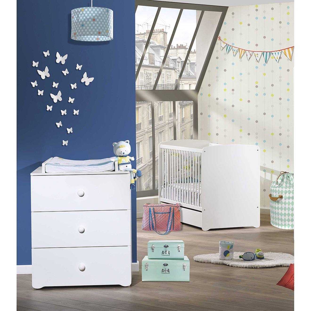 Baby Price - Chambre Complète Bébé Avec Lit À Barreaux Et Commode À Langer Blanc